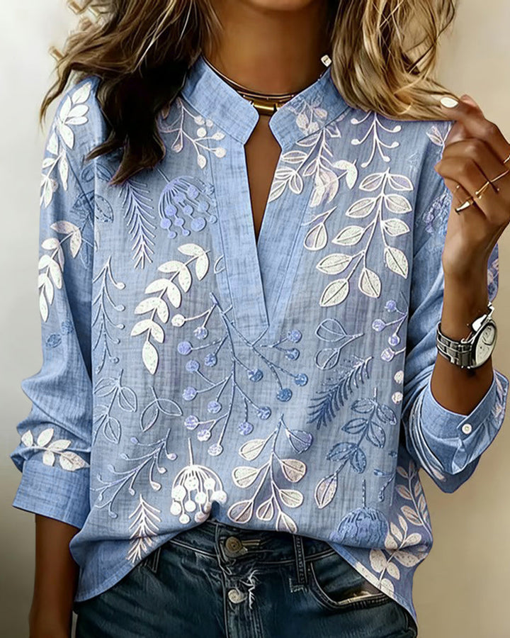 Floral Print Blouse with High Neck