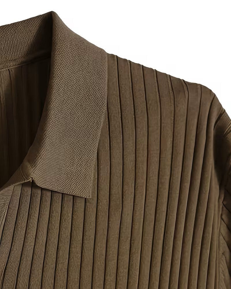 Men's Striped Short Sleeve Textured Knit Polo Shirt
