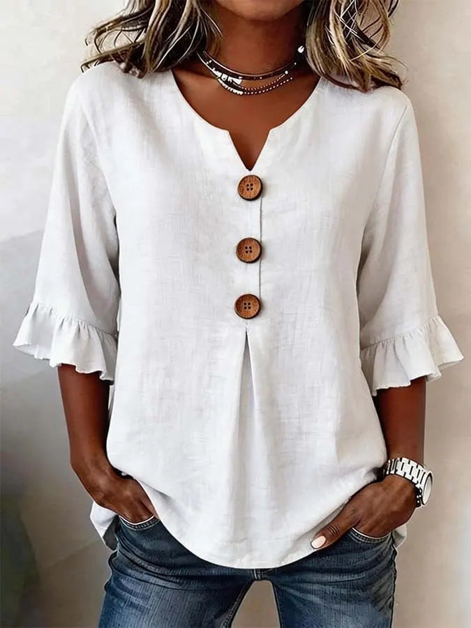 Blouse with Buttons & Ruffles