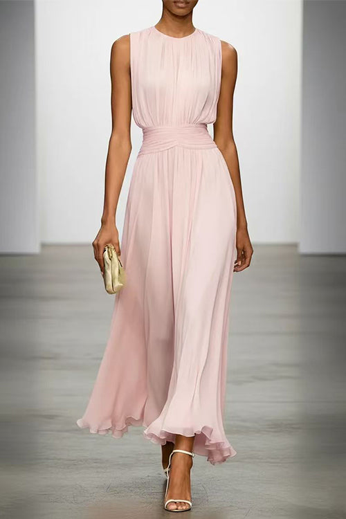Fitted Maxi Dress with Round Neck and Back Zipper
