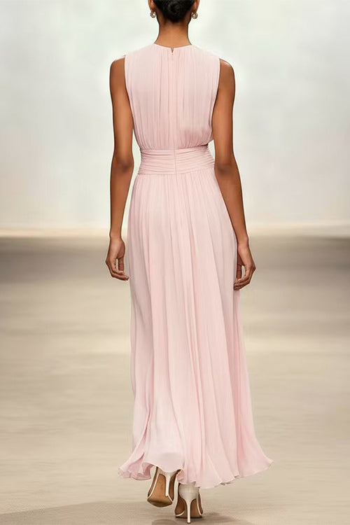 Fitted Maxi Dress with Round Neck and Back Zipper