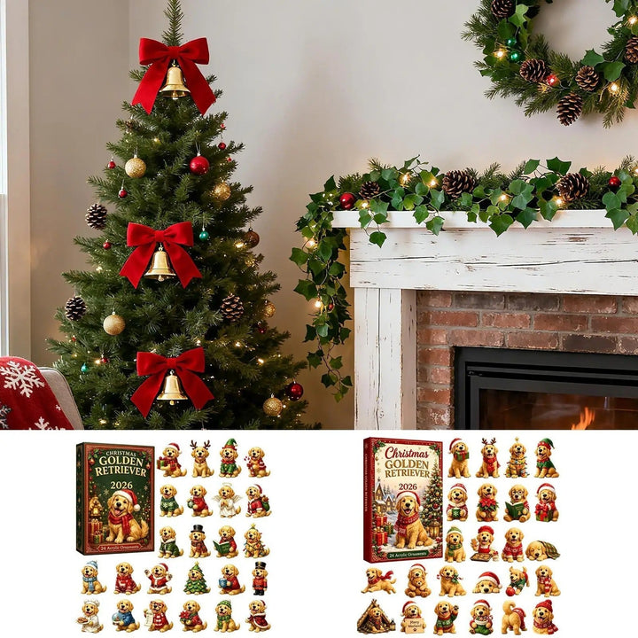2026 Christmas Advent Calendar Cute American Golden Retriever Pendant 24-day countdown calendar 2D Christmas tree dog pendant