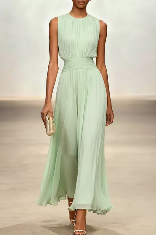 Fitted Maxi Dress with Round Neck and Back Zipper