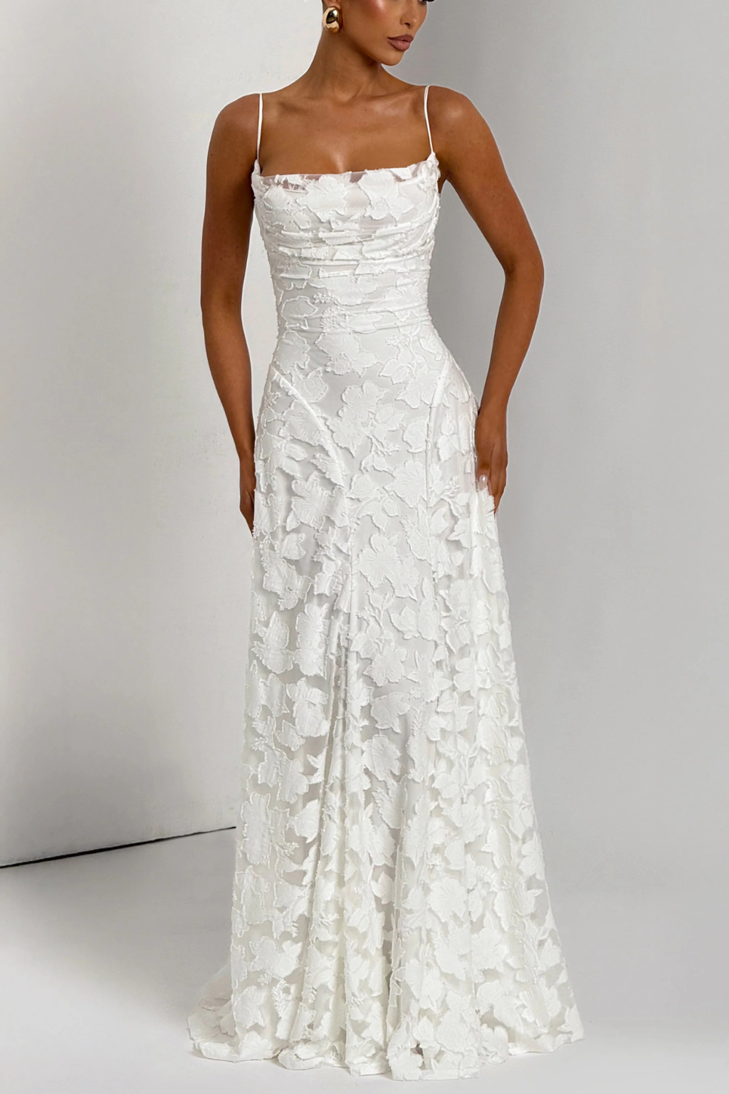 Women's Floral Brocade Cami Strap Wedding Guest Maxi Dress