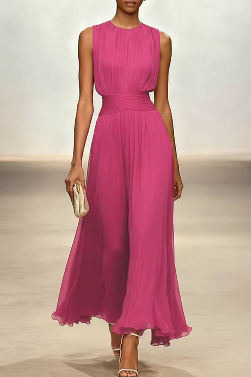 Fitted Maxi Dress with Round Neck and Back Zipper