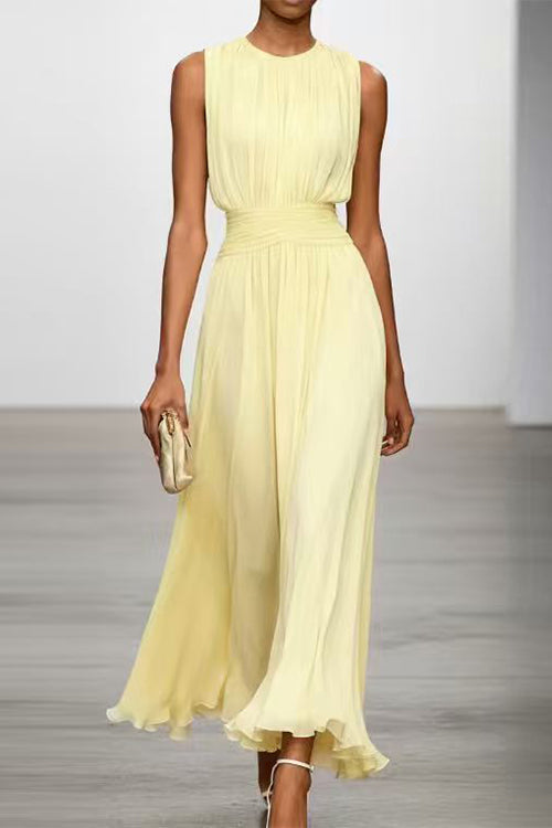 Fitted Maxi Dress with Round Neck and Back Zipper