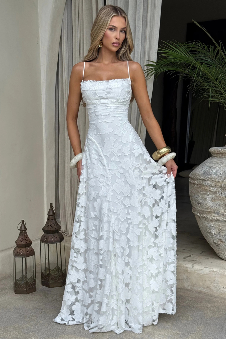 Women's Floral Brocade Cami Strap Wedding Guest Maxi Dress