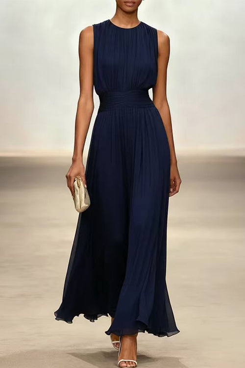 Fitted Maxi Dress with Round Neck and Back Zipper