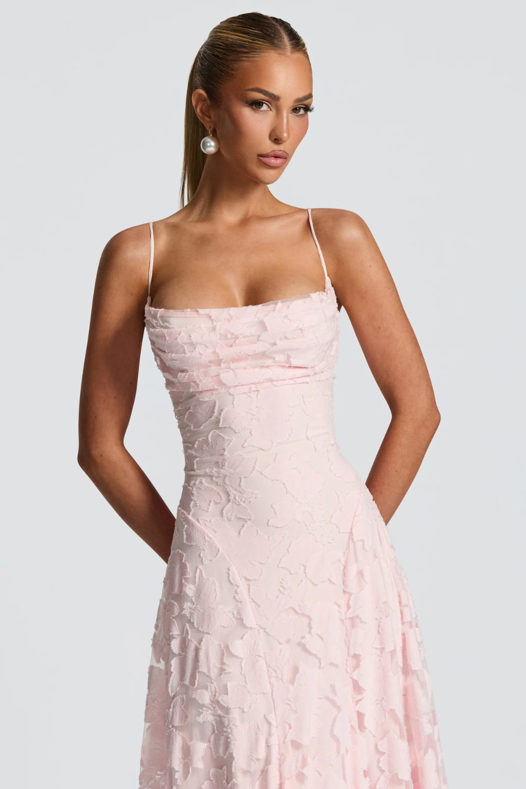 Women's Floral Brocade Cami Strap Wedding Guest Maxi Dress