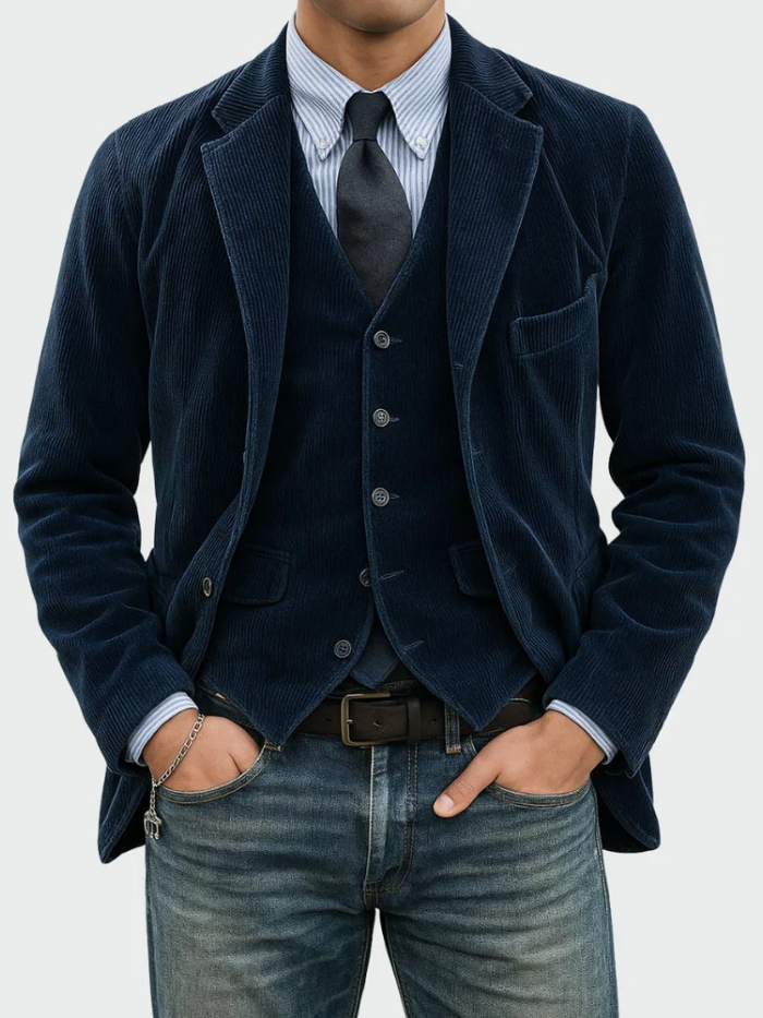 Men’s Blazer Set Corduroy Warmth Classic Tailored Style