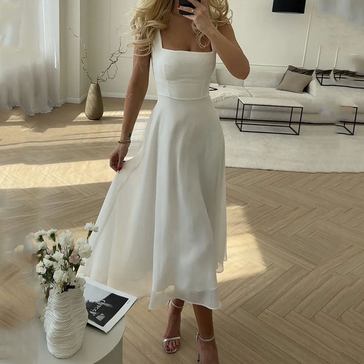 Women's Square Neckline Midi Wedding Dress