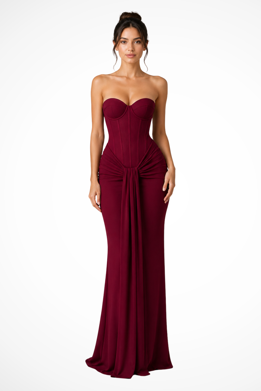 Women's Lace Corset Strapless Draped Wedding Guest Maxi Dress