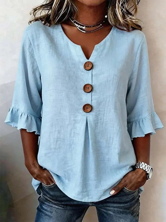 Blouse with Buttons & Ruffles