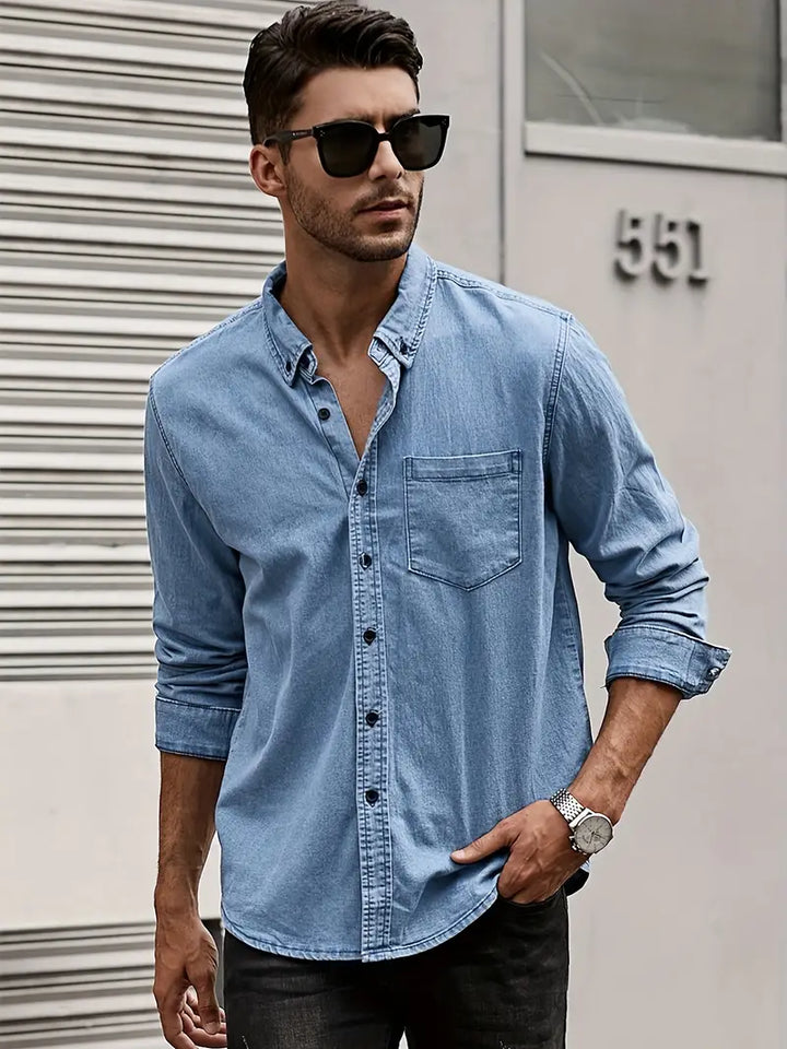 Men's Casual Denim Shirt Lightweight Classic Fit Style