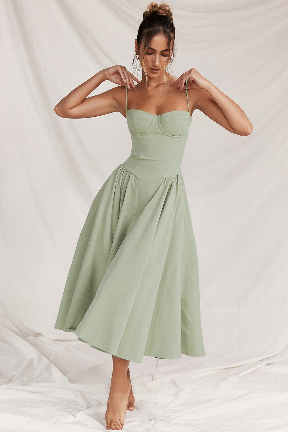 Corset Adjustable Spaghetti Strap Midi Dress