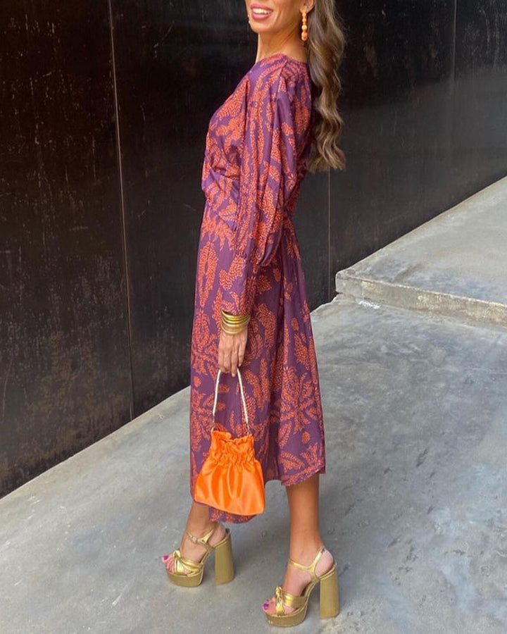 Elegant Midi Dress with Timeless Charm Print