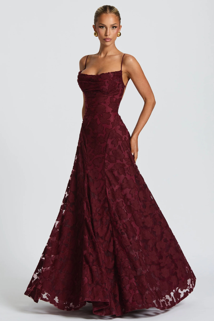 Women's Floral Brocade Cami Strap Wedding Guest Maxi Dress