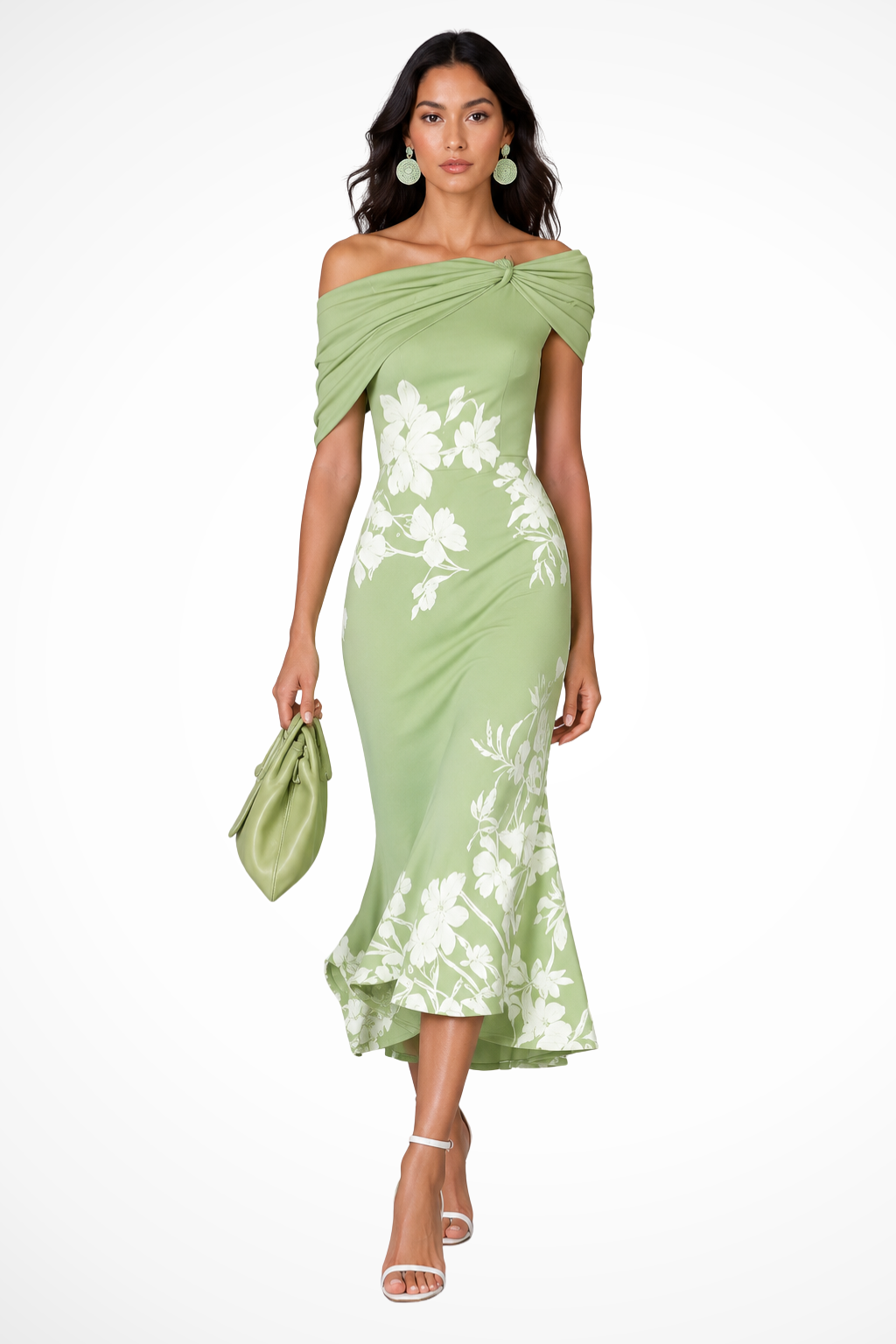 Women's Off-Shoulder Floral Print Wedding Guest Midi Dress