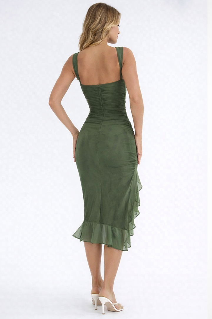 Women's Ruched Sleeveless Midi Wedding Guest Dress