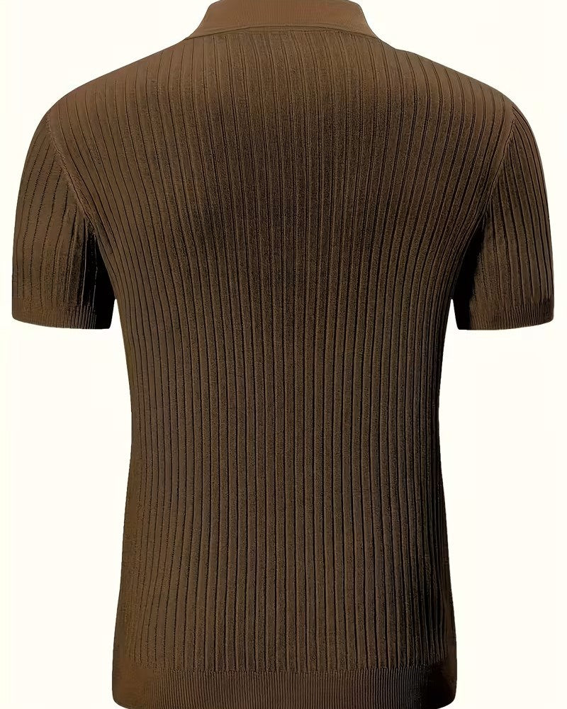 Men's Striped Short Sleeve Textured Knit Polo Shirt