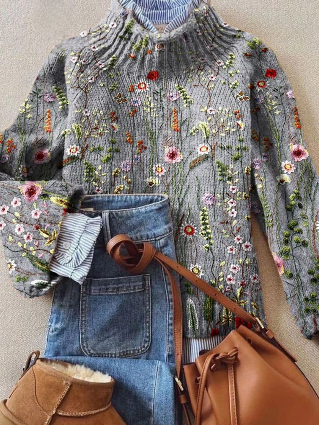 Vintage Floral Knit Sweater