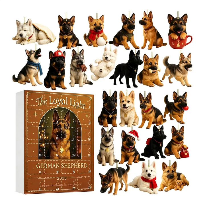 2026 Christmas German Shepherd Advent Calendar 24 pieces 2D flat German Shepherd dog decorations Christmas Countdown surprise gift