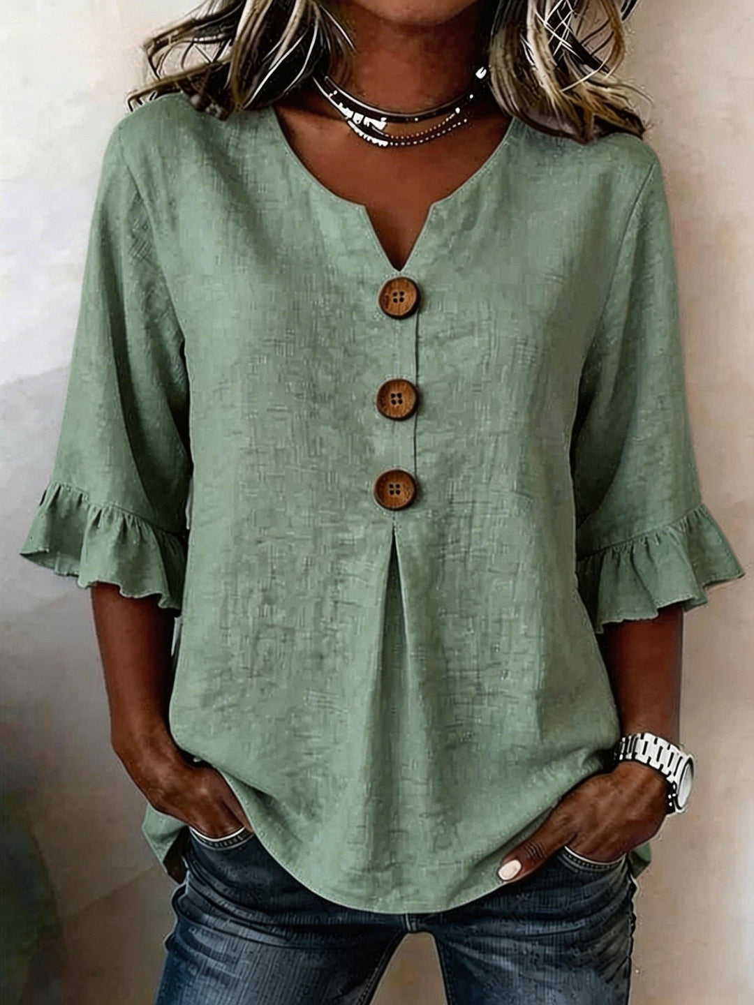 Blouse with Buttons & Ruffles