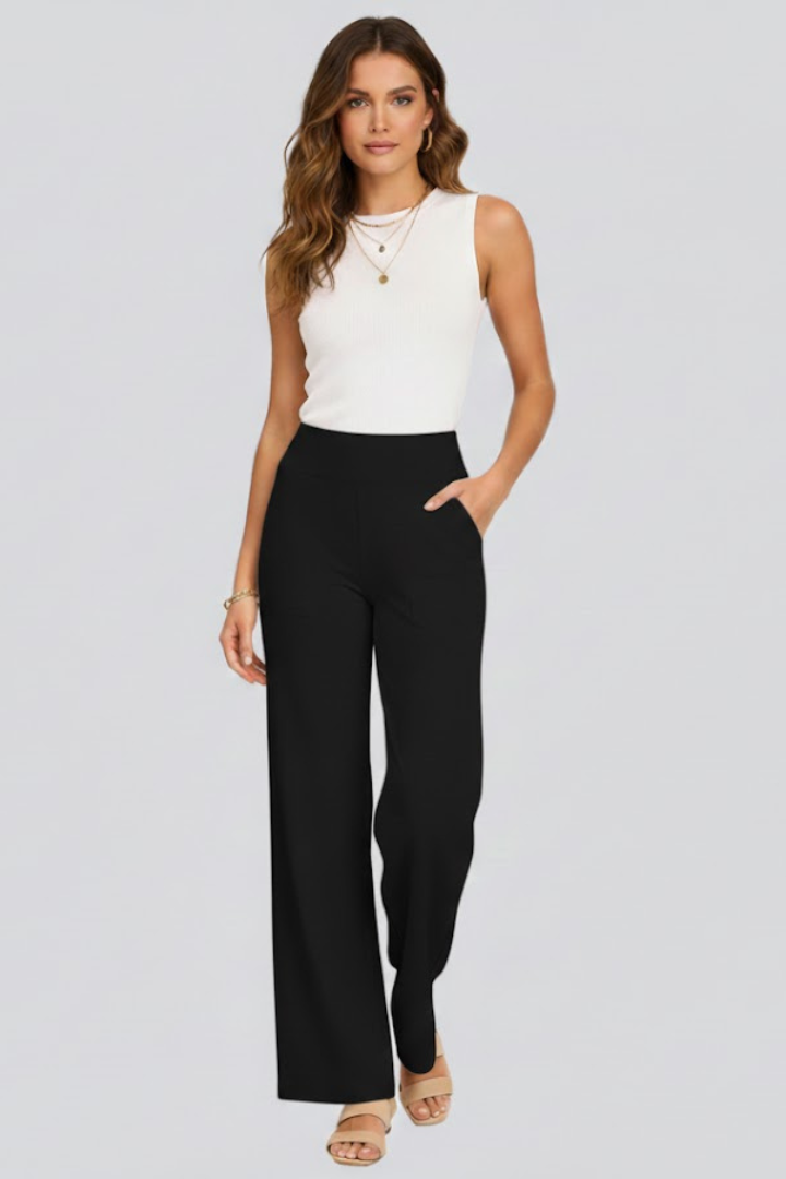 Women's High-Waisted Wide-Leg Trousers with Side Pockets