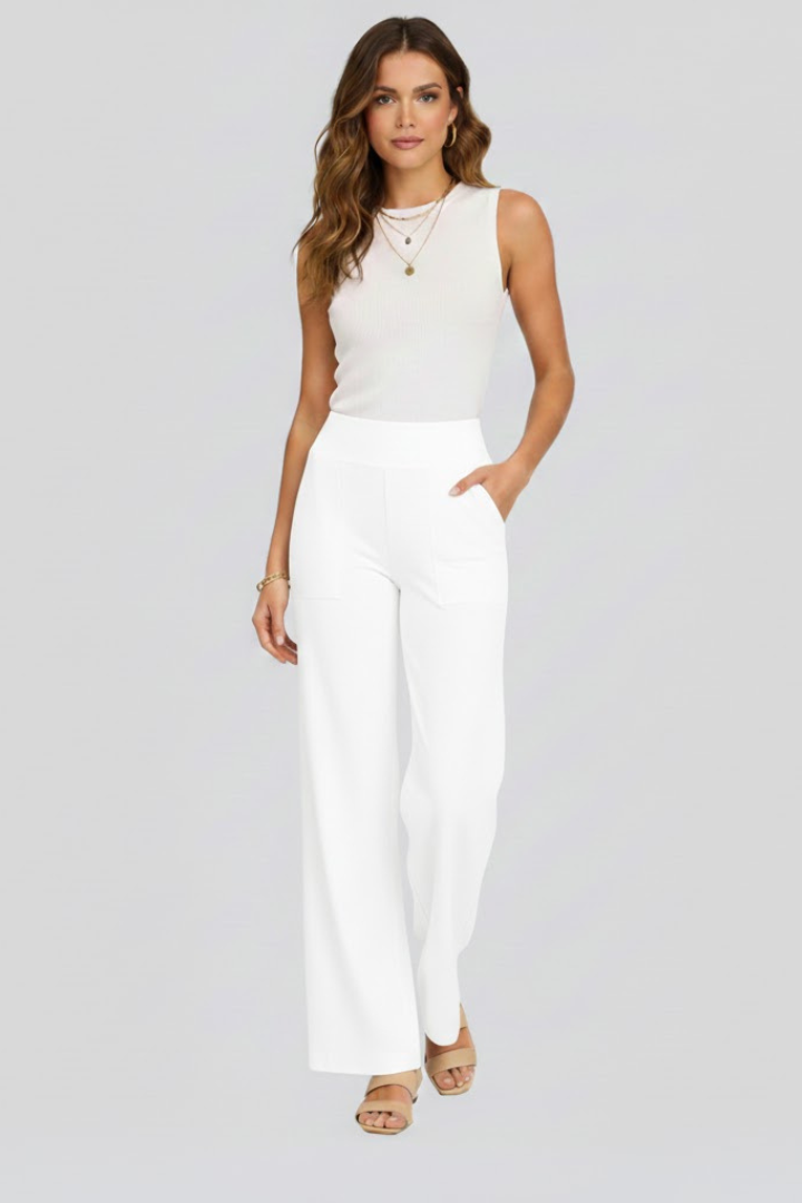 Women's High-Waisted Wide-Leg Trousers with Side Pockets