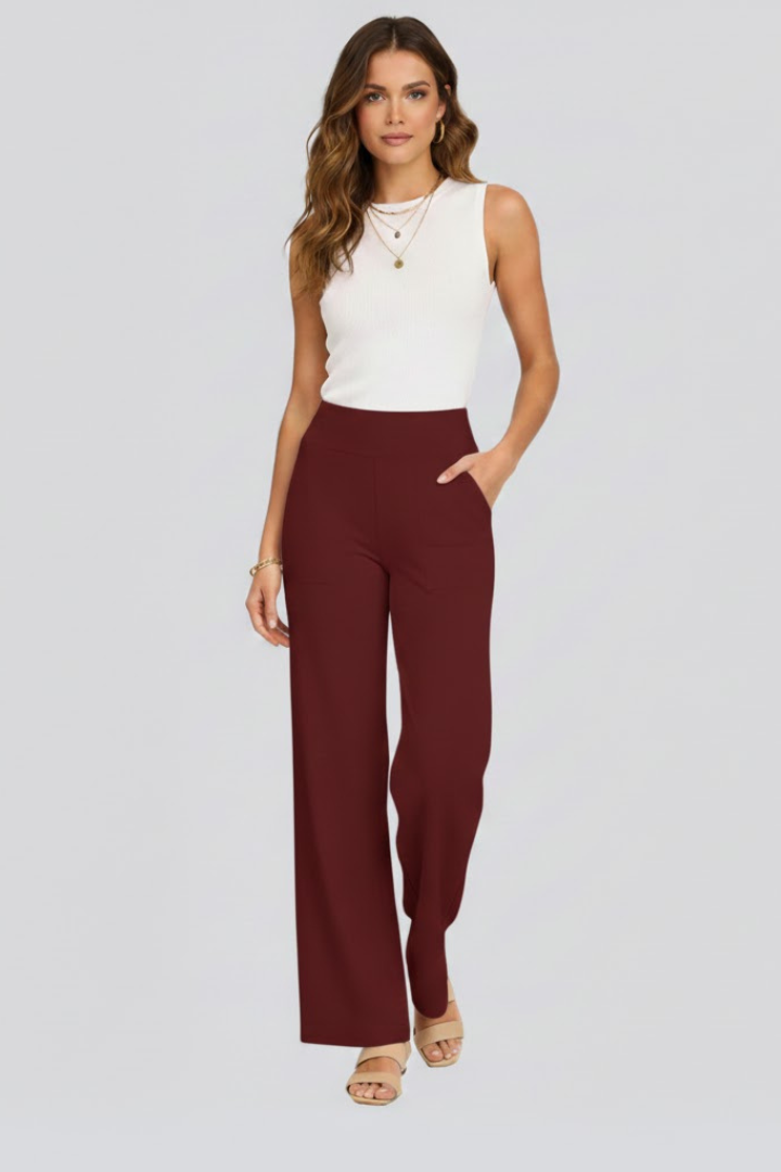 Women's High-Waisted Wide-Leg Trousers with Side Pockets