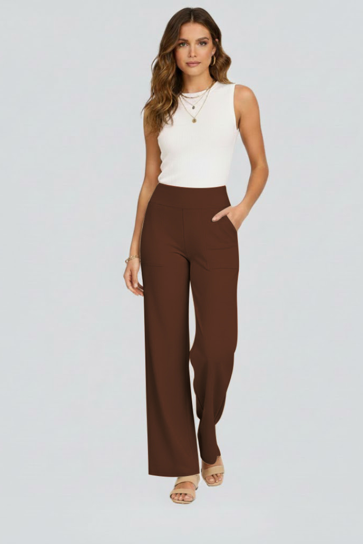 Women's High-Waisted Wide-Leg Trousers with Side Pockets