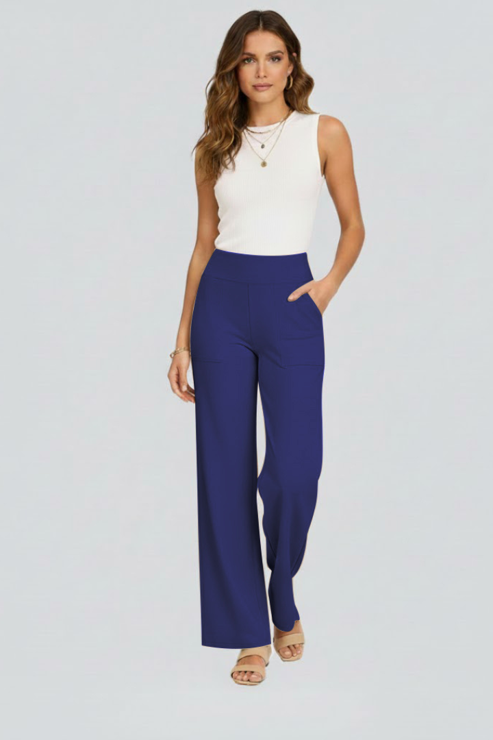 Women's High-Waisted Wide-Leg Trousers with Side Pockets