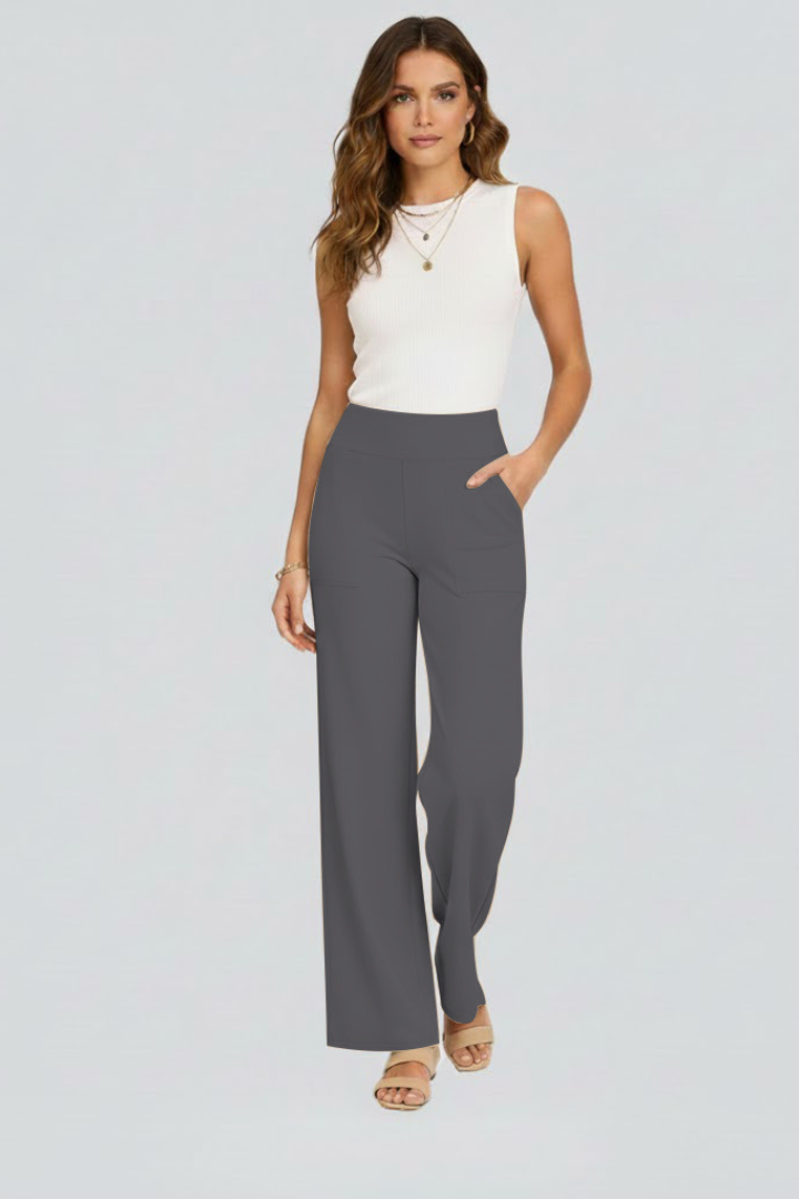 Women's High-Waisted Wide-Leg Trousers with Side Pockets