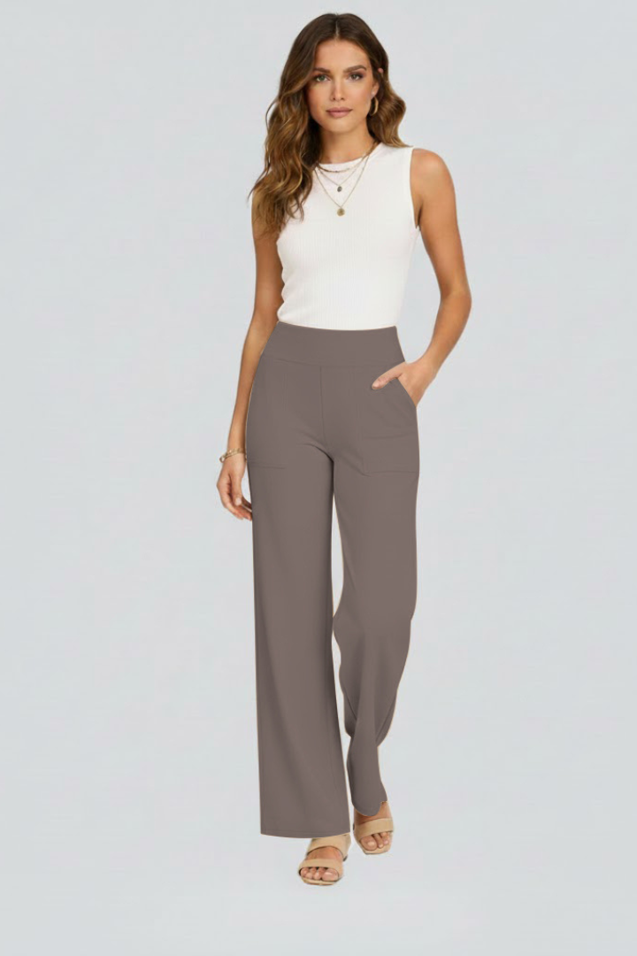 Women's High-Waisted Wide-Leg Trousers with Side Pockets