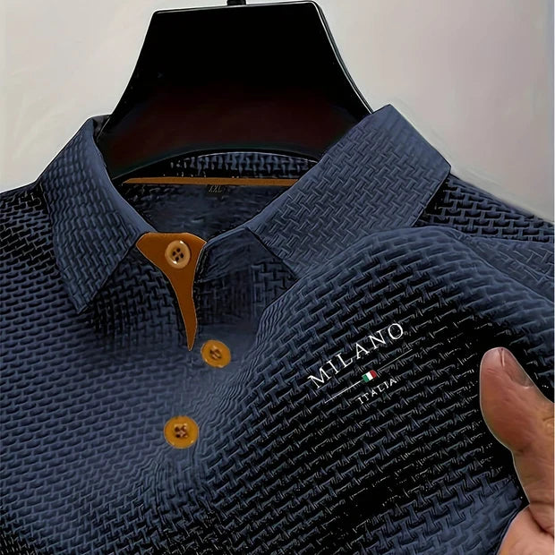 Men's Textured Polo Shirt | Regular Fit Knit Polo Top | Breathable Short Sleeve Shirt | Smart Casual Everyday Wear