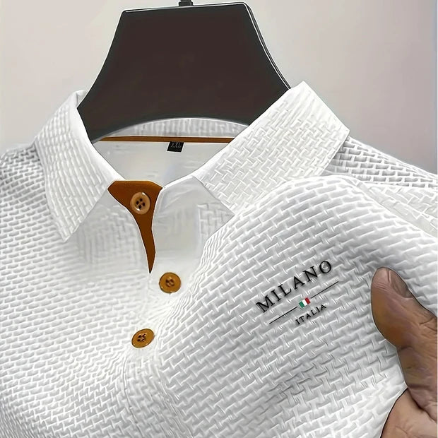 Men's Textured Polo Shirt | Regular Fit Knit Polo Top | Breathable Short Sleeve Shirt | Smart Casual Everyday Wear
