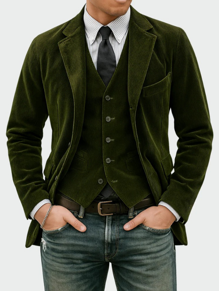 Men’s Blazer Set Corduroy Warmth Classic Tailored Style