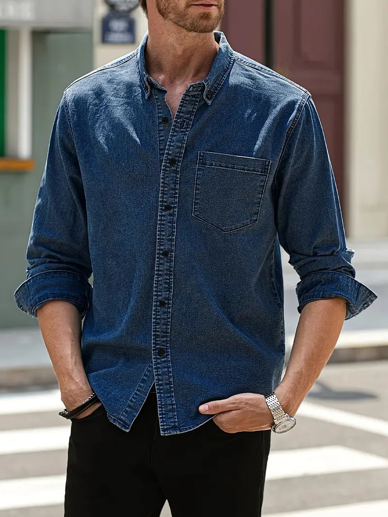 Men's Casual Denim Shirt Lightweight Classic Fit Style