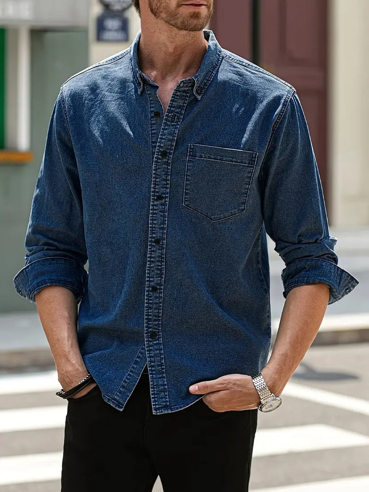 Men's Casual Denim Shirt Lightweight Classic Fit Style