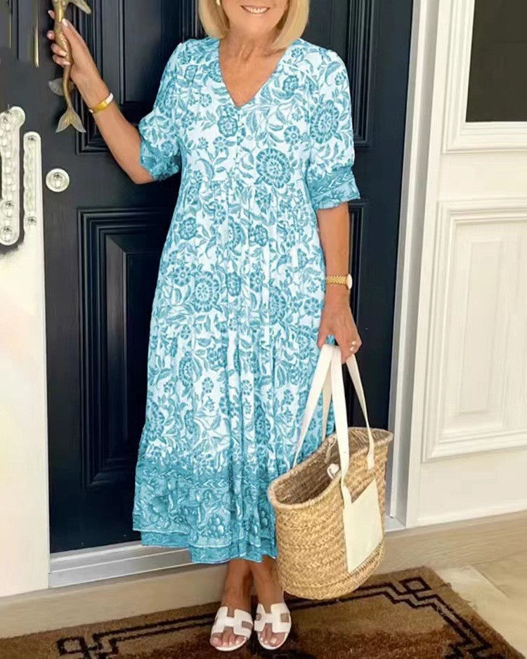 Graceful V-Neck Floral Dress