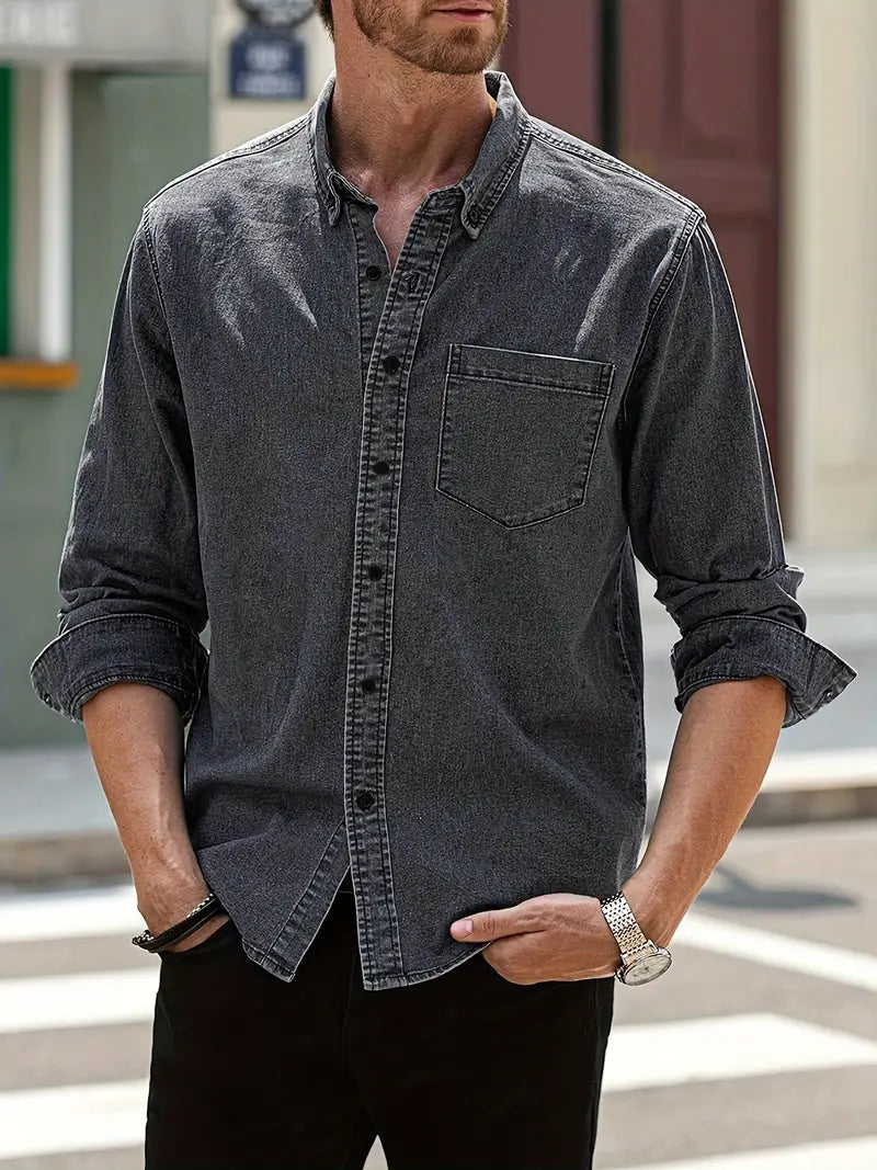 Men's Casual Denim Shirt Lightweight Classic Fit Style