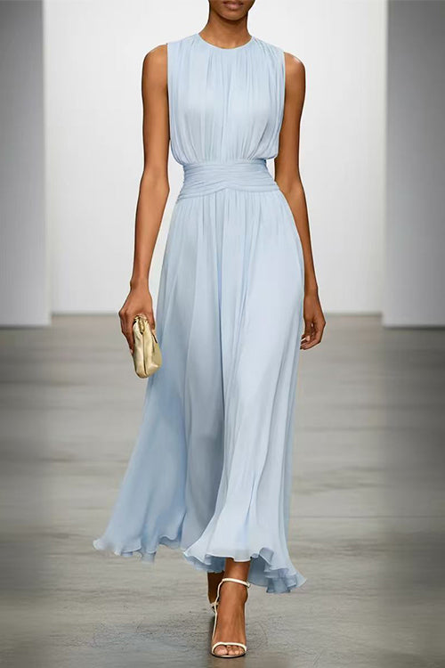 Fitted Maxi Dress with Round Neck and Back Zipper