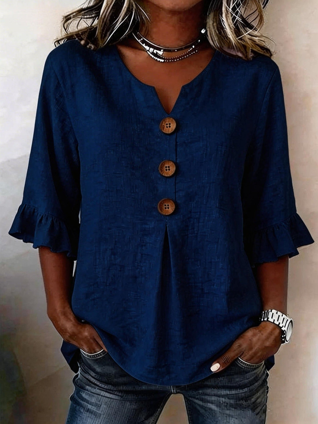 Blouse with Buttons & Ruffles