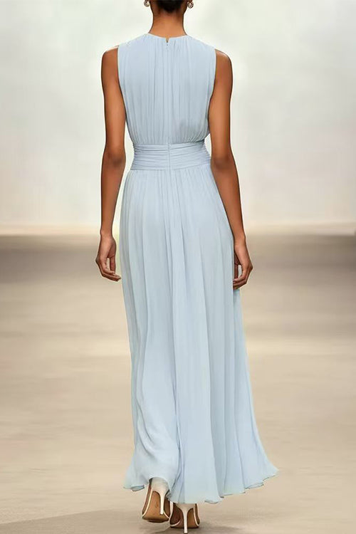 Fitted Maxi Dress with Round Neck and Back Zipper