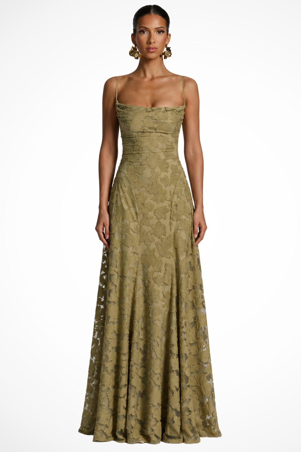 Women's Floral Brocade Cami Strap Wedding Guest Maxi Dress