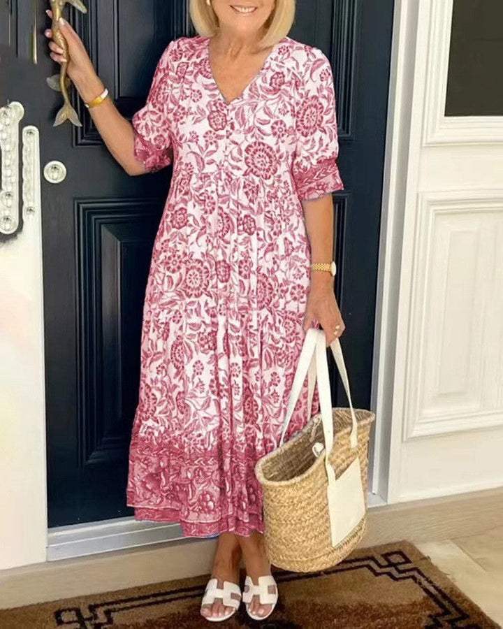 Graceful V-Neck Floral Dress