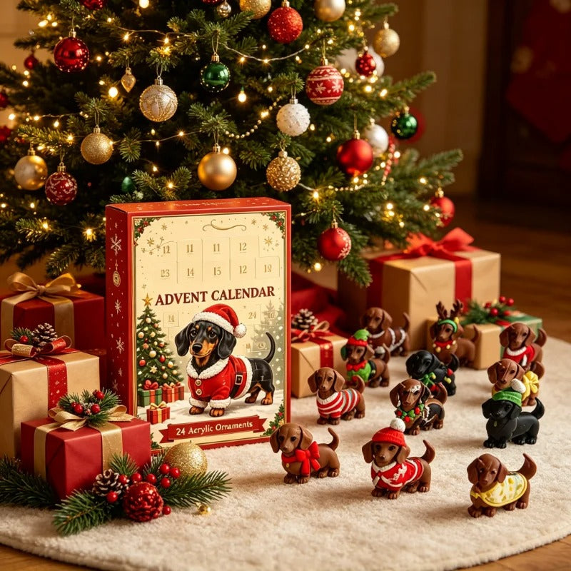 New 2026 Christmas Advent Calendar 24 Days Countdown Calendar 3D Cute Dog Dachshund Ornament Christmas Decoration Gift Calendar