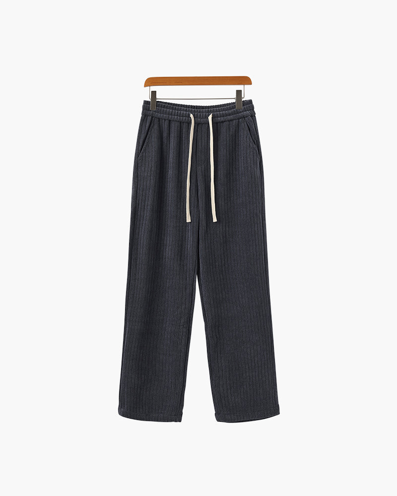 Men's Casual Corduroy Trousers Wide Leg Elastic Waist
