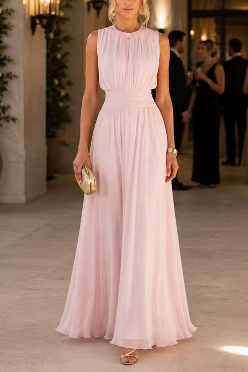 Fitted Maxi Dress with Round Neck and Back Zipper