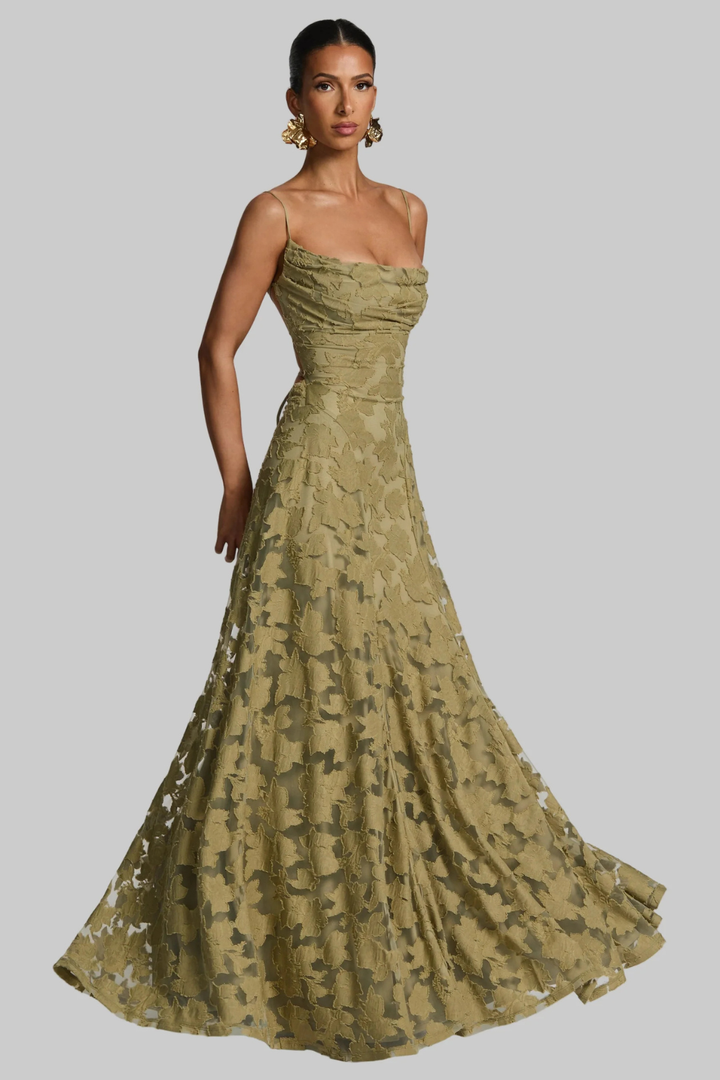 Women's Floral Brocade Cami Strap Wedding Guest Maxi Dress